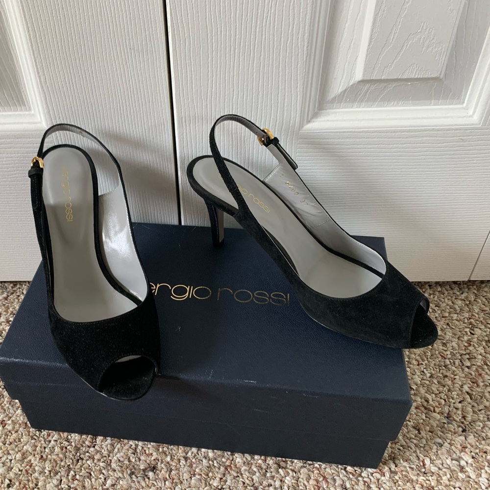 New in box sergio rossi suede black scarpe donna sandal slingback 37